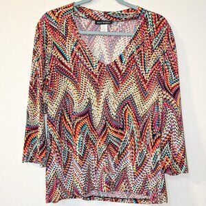 Soft Works Women's Multicolor Zigzag Print V-Neck Blouse – Size XL